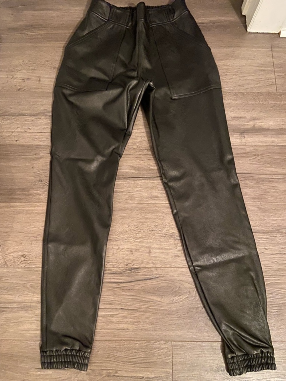 SPANX Black Faux Leather Elastic Waist Pants
